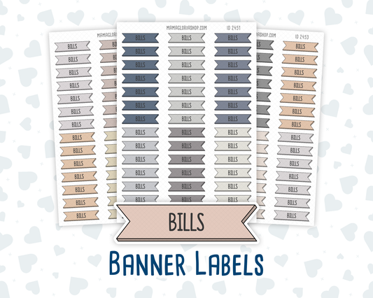 Bills - Banner Label Stickers - Functional - For Planners – Wild Sage & Muted Slate