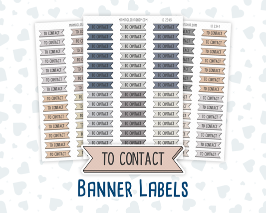 To Contact - Banner Label Stickers - Functional - For Planners – Wild Sage & Muted Slate