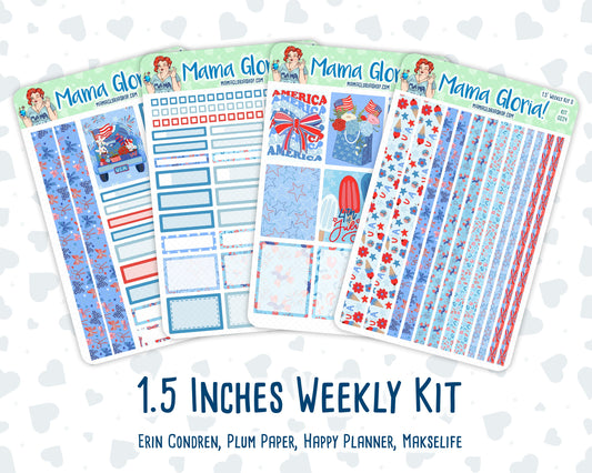 Kit 0224 - 1.5" Wide Column - Weekly Kit - July - Patriotic Parade  - For Vertical & Hourly Planners