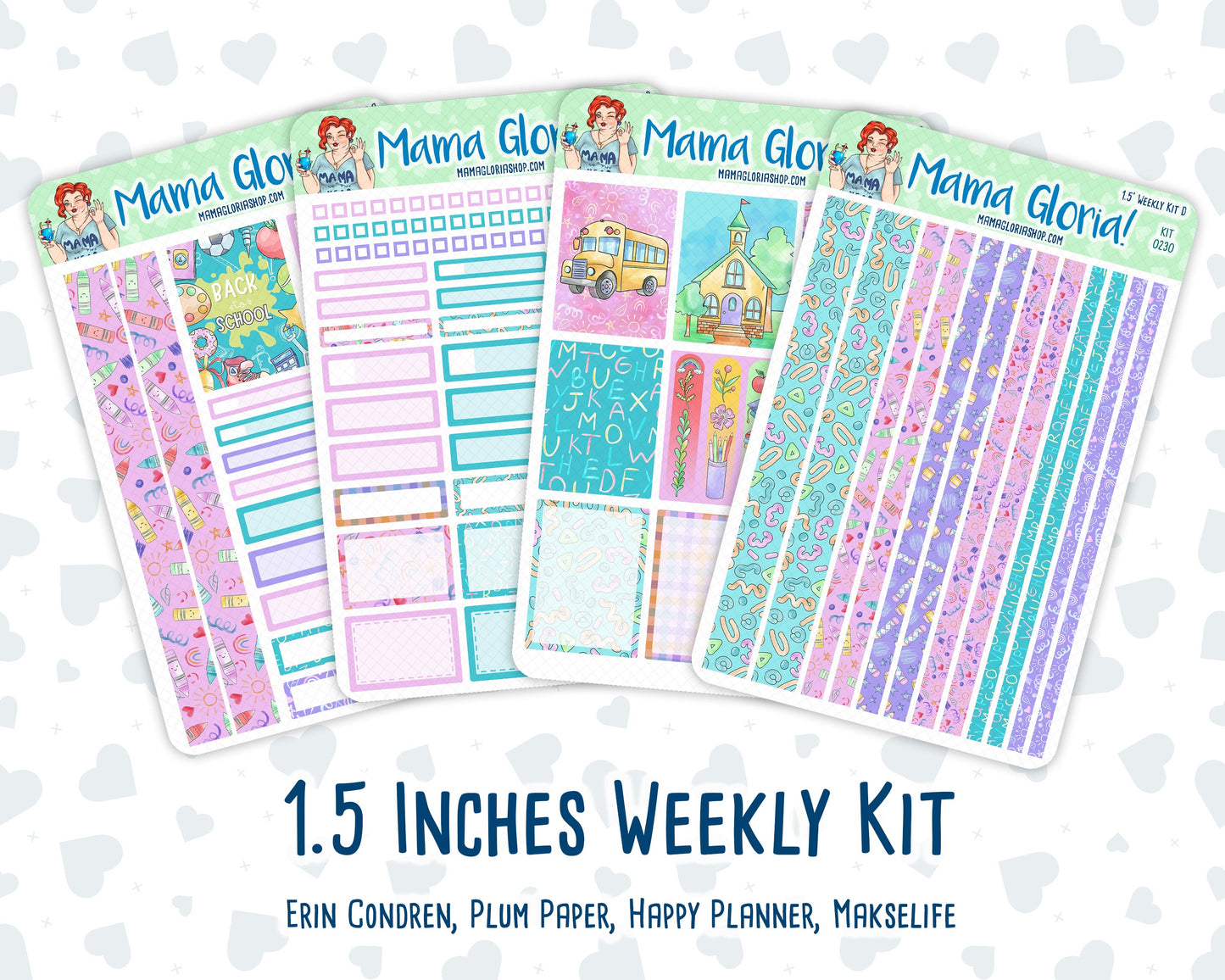Kit 0230 - 1.5" Wide Column - Weekly Kit - August - School Daze - For Vertical & Hourly Planners