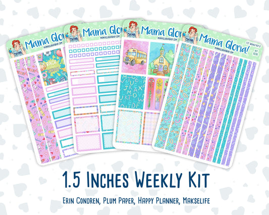 Kit 0230 - 1.5" Wide Column - Weekly Kit - August - School Daze  - For Vertical & Hourly Planners