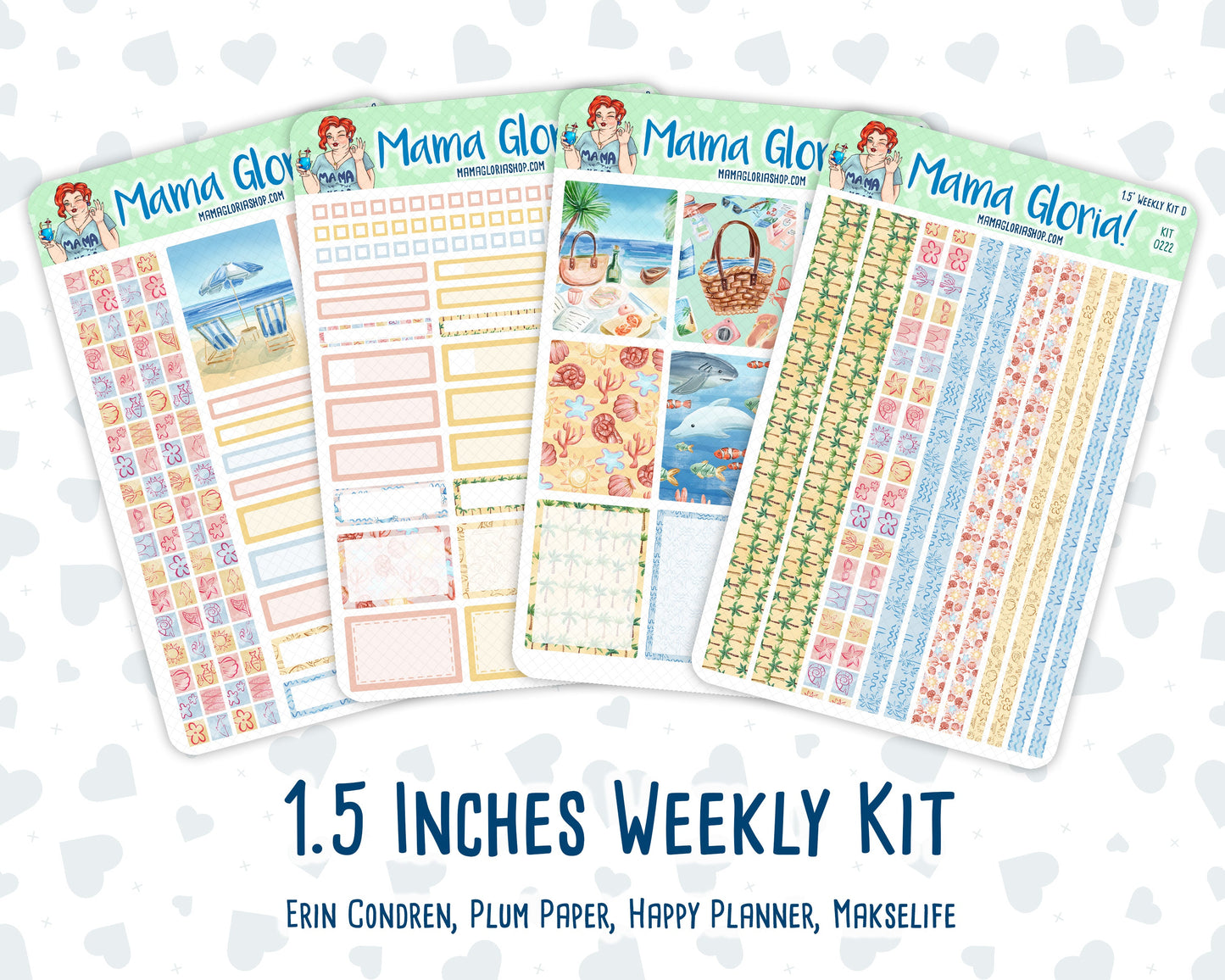 Kit 0222 - 1.5" Wide Column - Weekly Kit - June - Beach Day - For Vertical & Hourly Planners