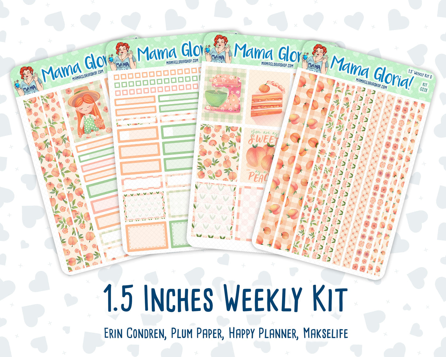 Kit 0228 - 1.5" Wide Column - Weekly Kit - August - Just Peachy - For Vertical & Hourly Planners