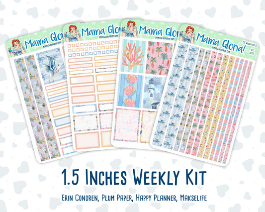 Kit 0270 - 1.5" Wide Column - Weekly Kit - June - Beachside Bliss - For Vertical & Hourly Planners