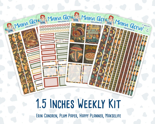 Kit 0302 - 1.5" Wide Column - Weekly Kit - November - Thankful Season - For Vertical & Hourly Planners