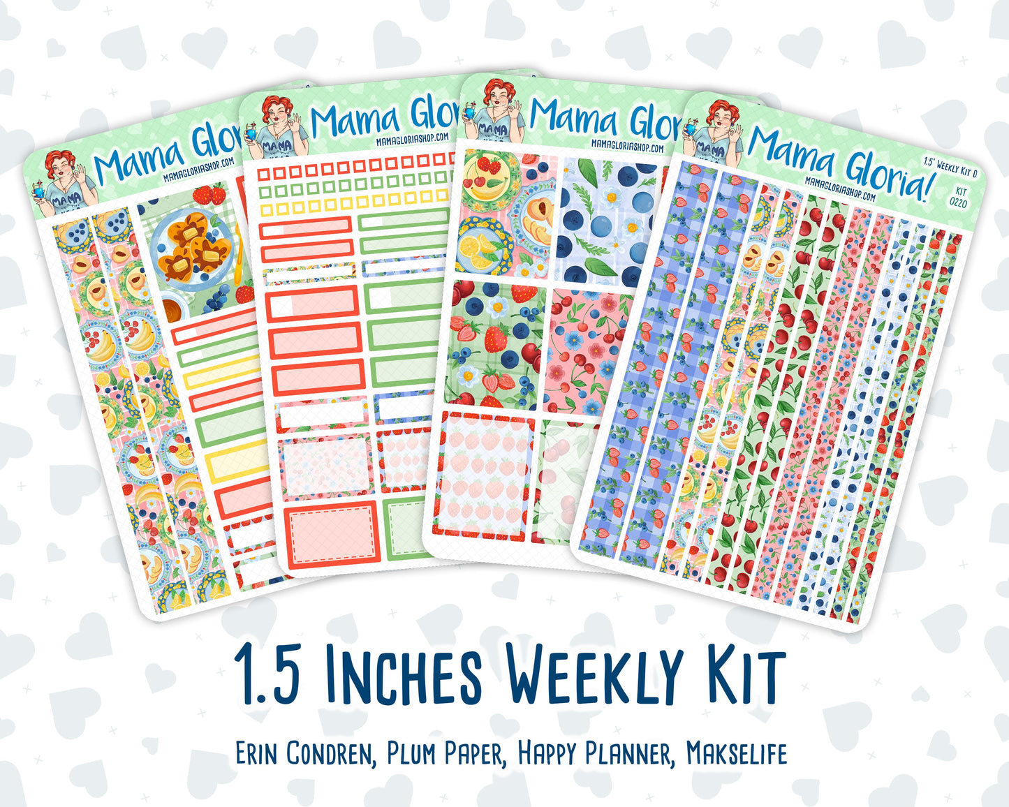 Kit 0220 - 1.5" Wide Column - Weekly Kit - June - June Berries - For Vertical & Hourly Planners