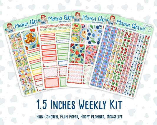 Kit 0220 - 1.5" Wide Column - Weekly Kit - June - June Berries  - For Vertical & Hourly Planners