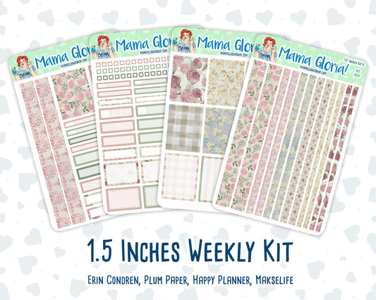Kit 0257 - 1.5" Wide Column - Weekly Kit - March - Blush Garden - For Vertical & Hourly Planners