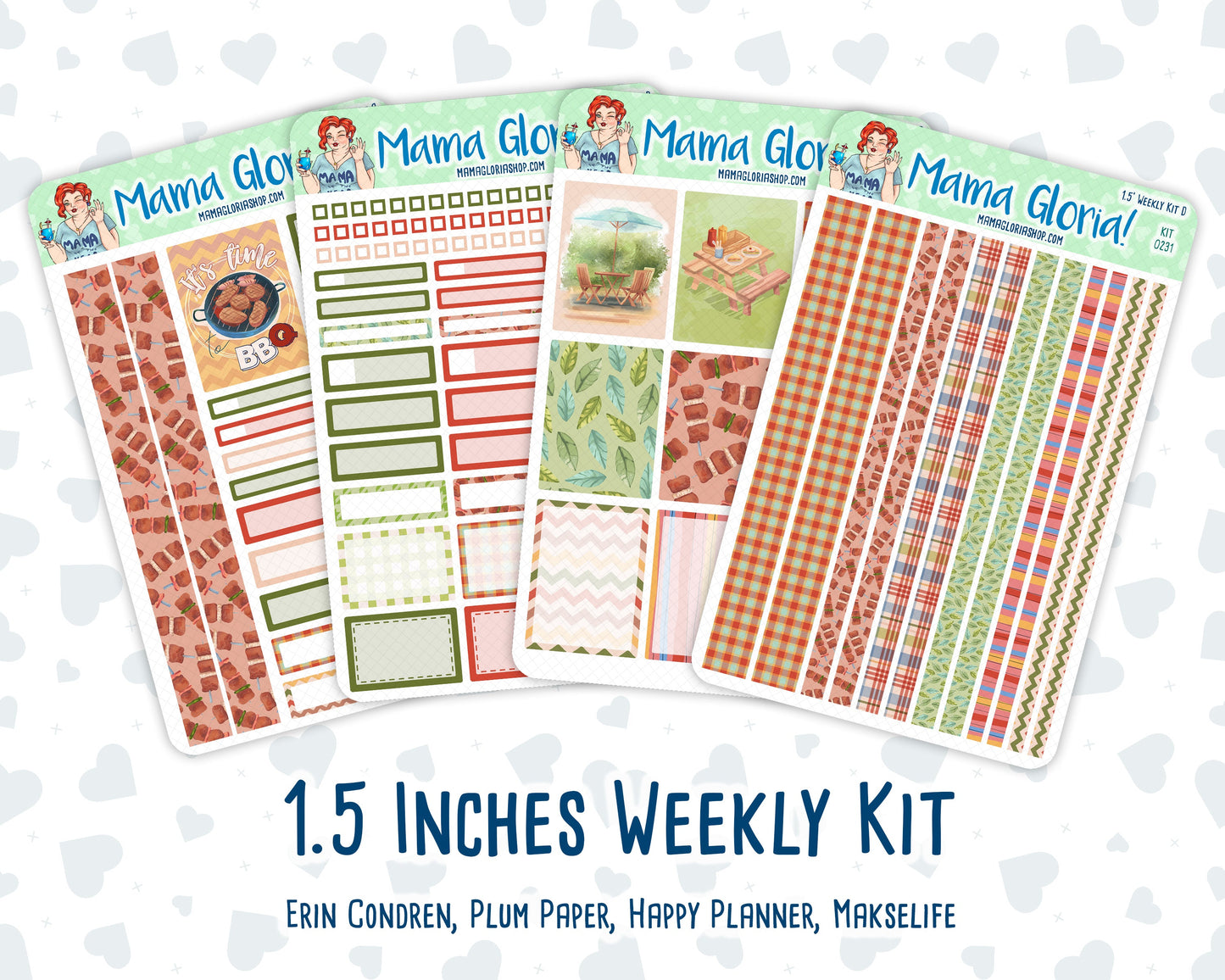 Kit 0231 - 1.5" Wide Column - Weekly Kit - August - Backyard BBQ - For Vertical & Hourly Planners
