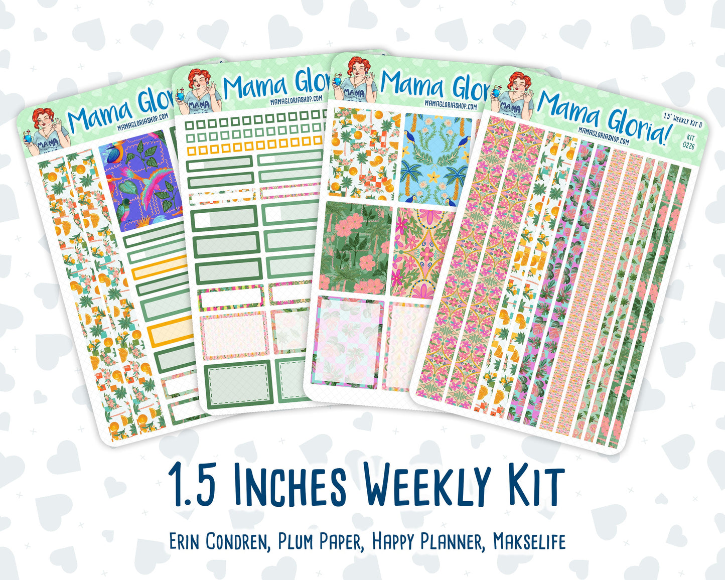Kit 0226 - 1.5" Wide Column - Weekly Kit - July - Tropical Whimsy - For Vertical & Hourly Planners