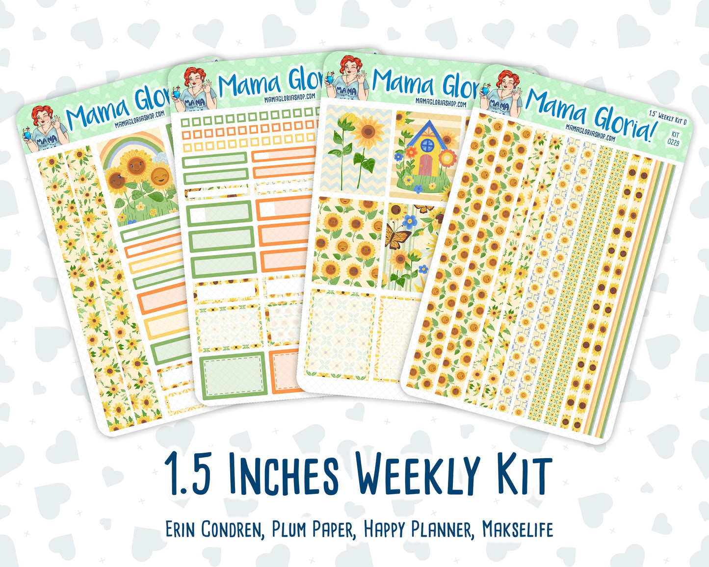 Kit 0229 - 1.5" Wide Column - Weekly Kit - August - Golden Faces - For Vertical & Hourly Planners