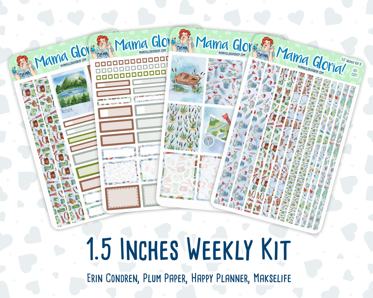 Kit 0221 - 1.5" Wide Column - Weekly Kit - June - Gone Fishing - For Vertical & Hourly Planners