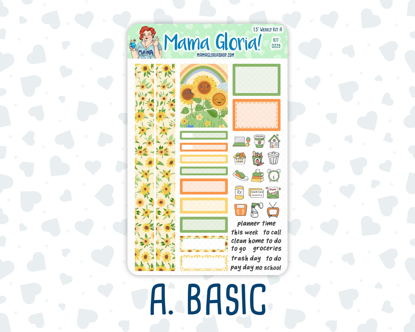 Kit 0229 - 1.5" Wide Column - Weekly Kit - August - Golden Faces - For Vertical & Hourly Planners