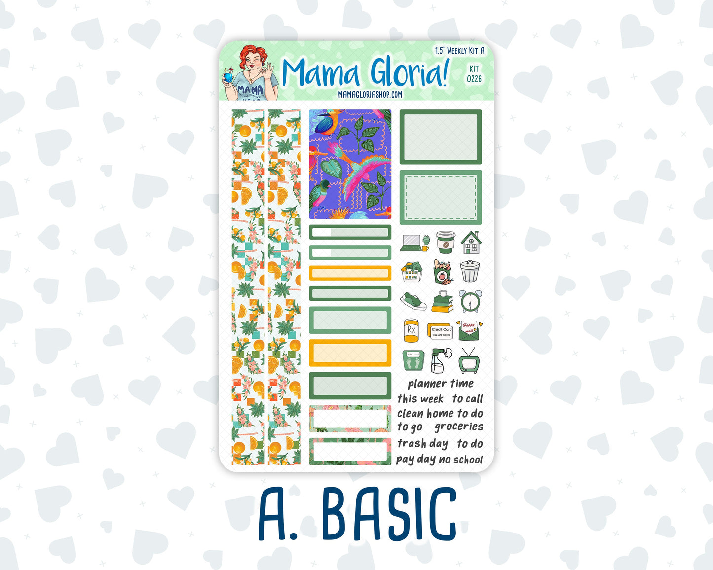Kit 0226 - 1.5" Wide Column - Weekly Kit - July - Tropical Whimsy - For Vertical & Hourly Planners