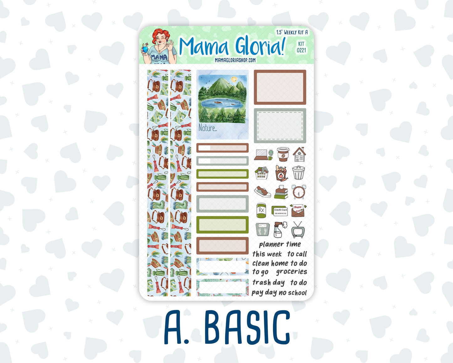 Kit 0221 - 1.5" Wide Column - Weekly Kit - June - Gone Fishing - For Vertical & Hourly Planners