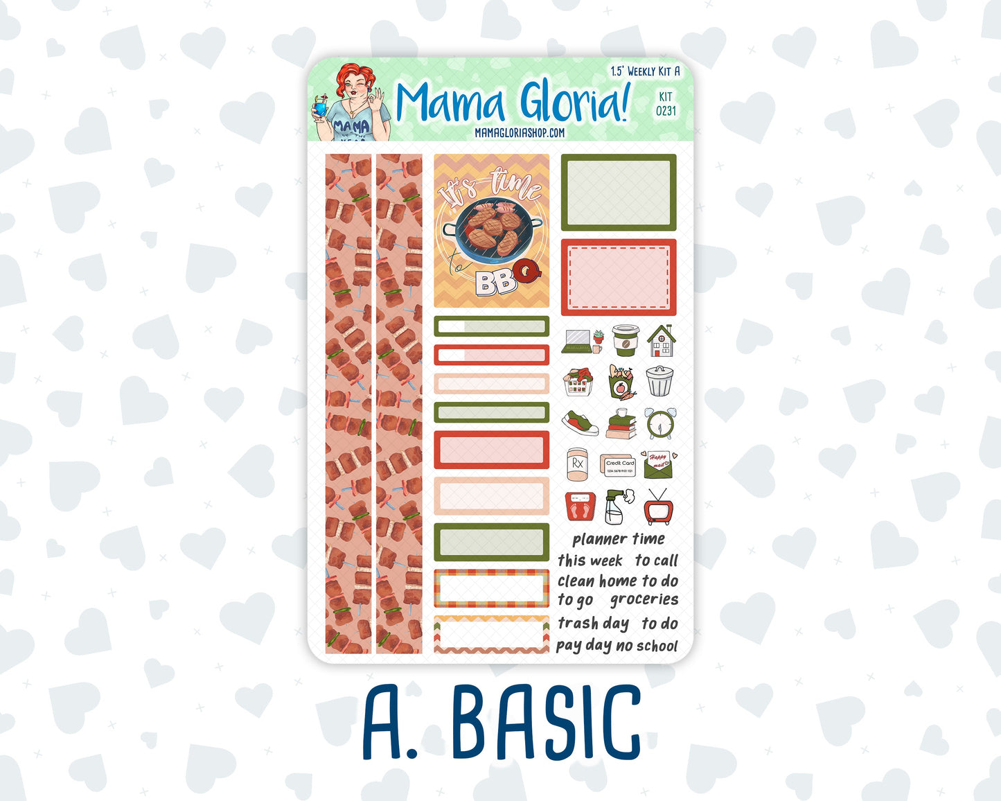 Kit 0231 - 1.5" Wide Column - Weekly Kit - August - Backyard BBQ - For Vertical & Hourly Planners