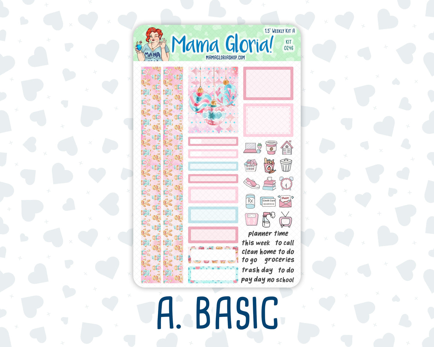 Kit 0246 - 1.5" Wide Column - Weekly Kit - December - Gingerbread Sweets - For Vertical & Hourly Planners