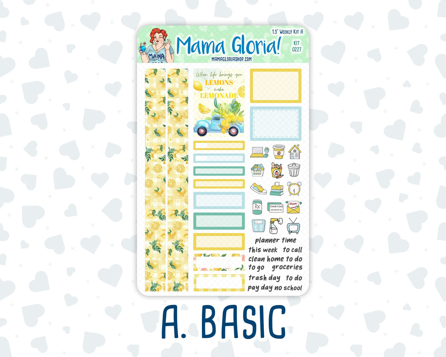 Kit 0227 - 1.5" Wide Column - Weekly Kit - July - Lemon Grove - For Vertical & Hourly Planners