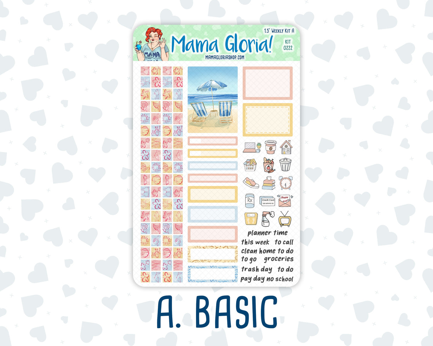 Kit 0222 - 1.5" Wide Column - Weekly Kit - June - Beach Day - For Vertical & Hourly Planners