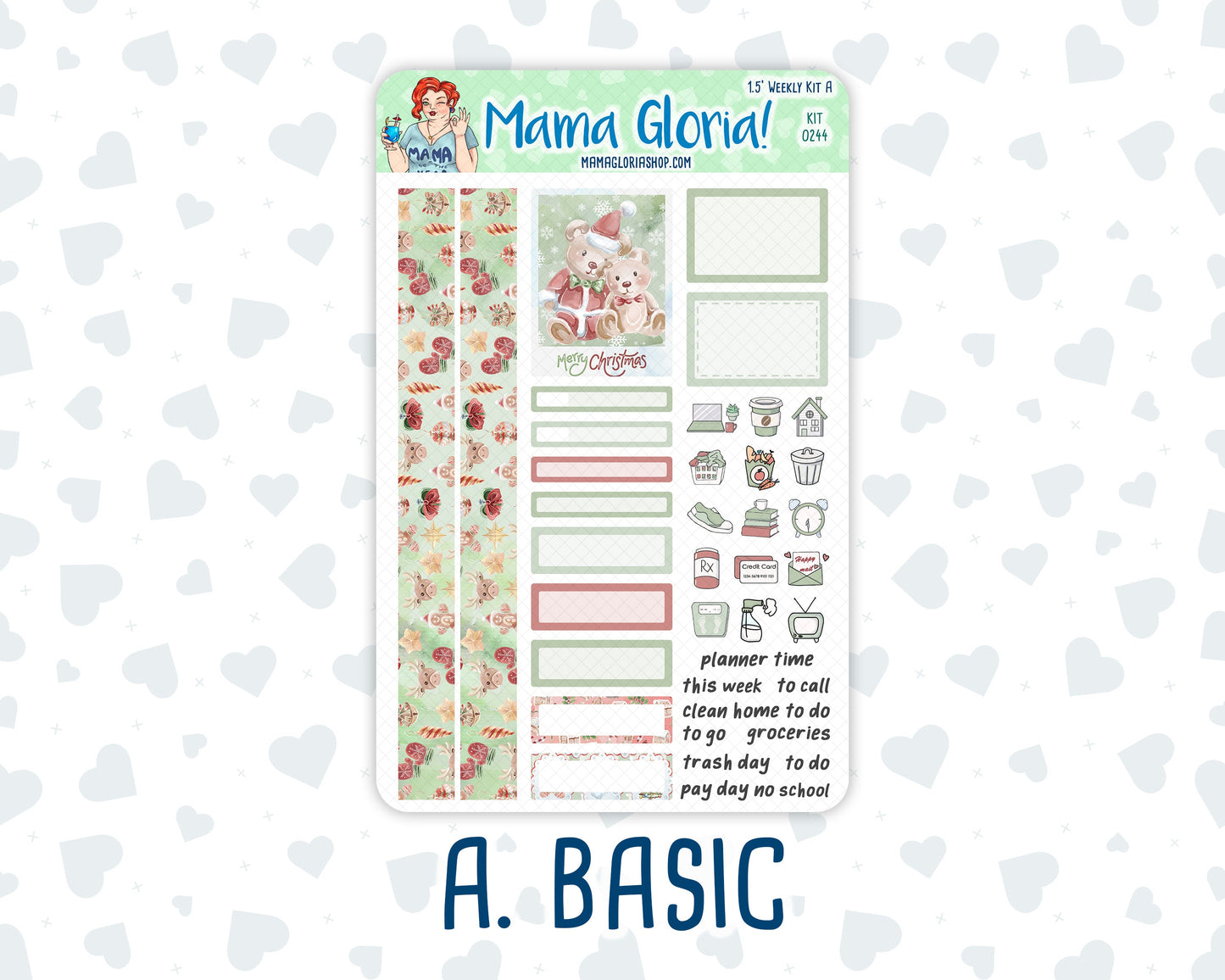 Kit 0244 - 1.5" Wide Column - Weekly Kit - December - Santas Village - For Vertical & Hourly Planners