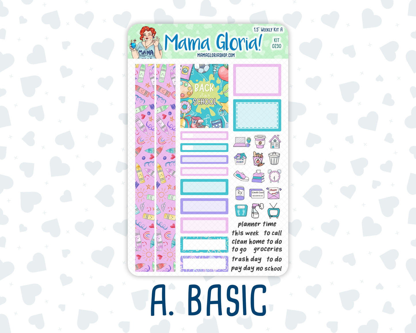 Kit 0230 - 1.5" Wide Column - Weekly Kit - August - School Daze - For Vertical & Hourly Planners