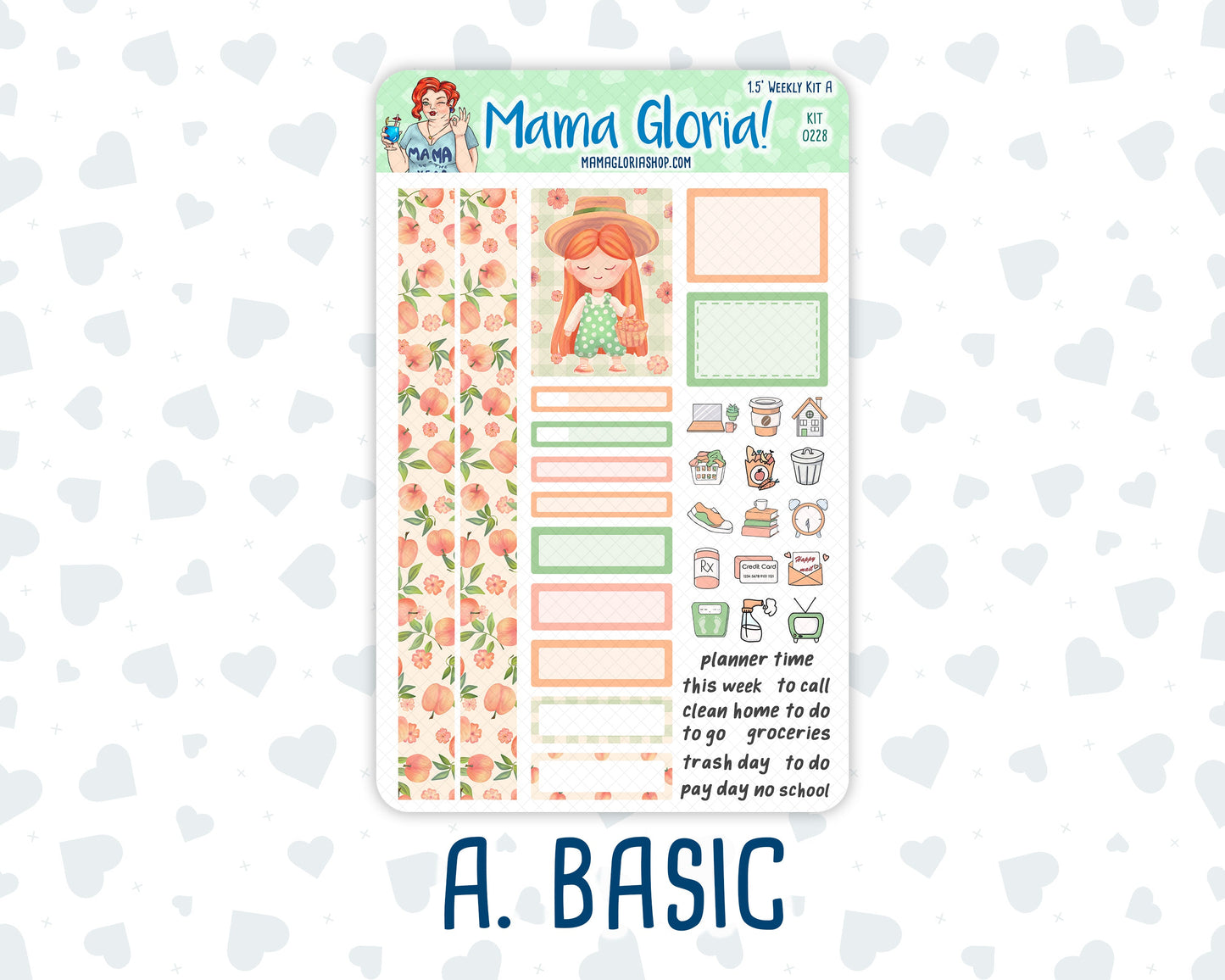 Kit 0228 - 1.5" Wide Column - Weekly Kit - August - Just Peachy - For Vertical & Hourly Planners