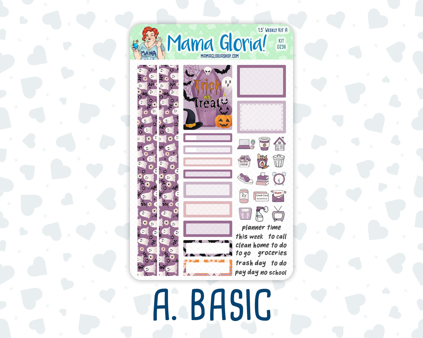 Kit 0236 - 1.5" Wide Column - Weekly Kit - October - Sweet & Spooky - For Vertical & Hourly Planners