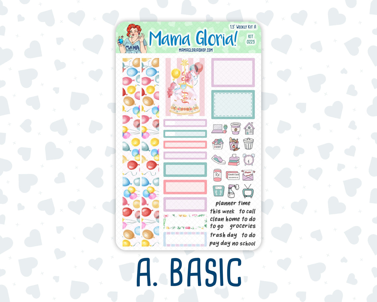 Kit 0225 - 1.5" Wide Column - Weekly Kit - July - Carnival Joy - For Vertical & Hourly Planners