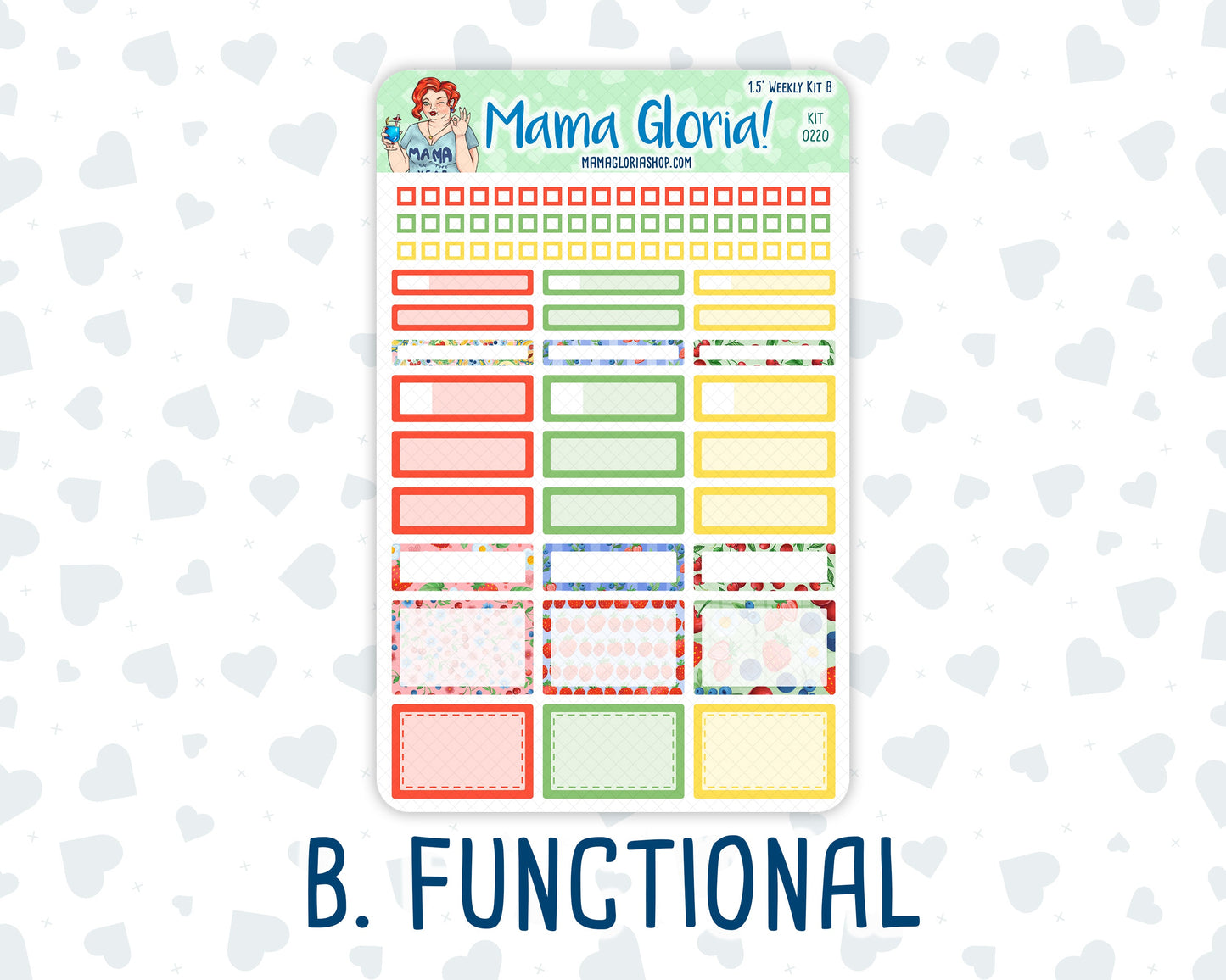 Kit 0220 - 1.5" Wide Column - Weekly Kit - June - June Berries - For Vertical & Hourly Planners