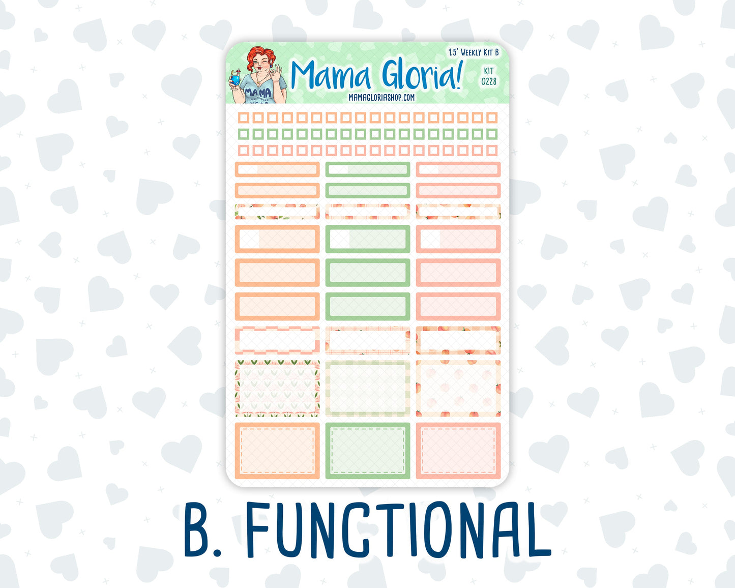Kit 0228 - 1.5" Wide Column - Weekly Kit - August - Just Peachy - For Vertical & Hourly Planners