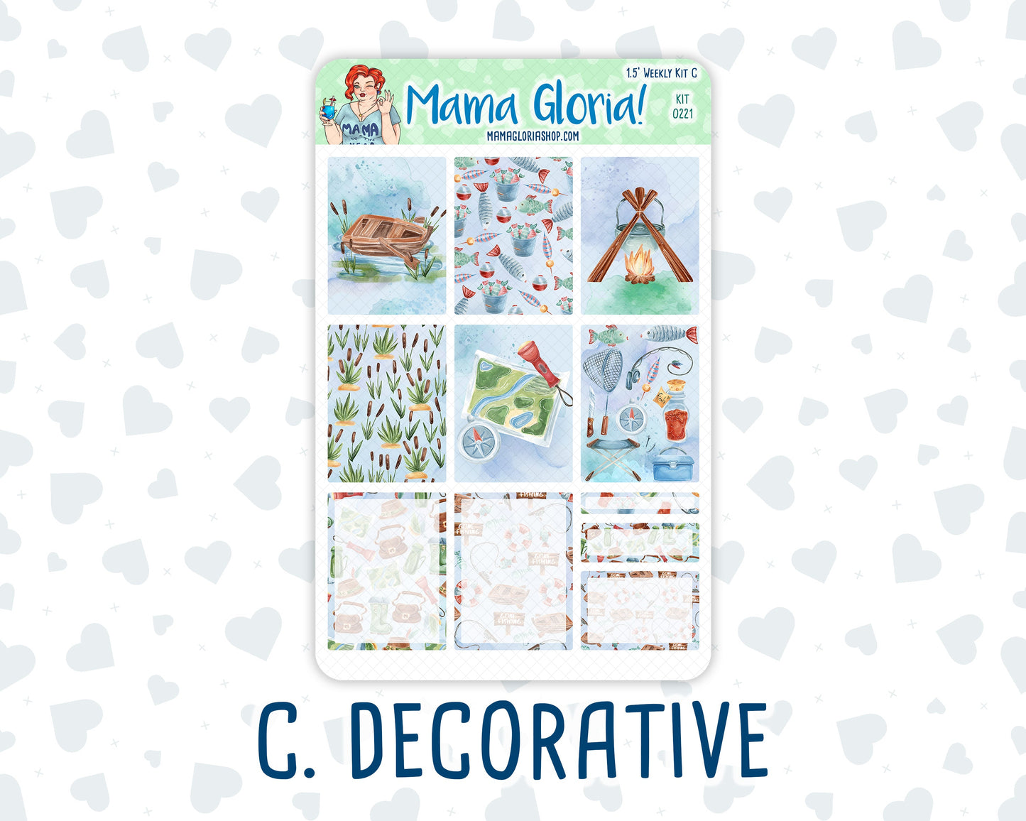 Kit 0221 - 1.5" Wide Column - Weekly Kit - June - Gone Fishing - For Vertical & Hourly Planners