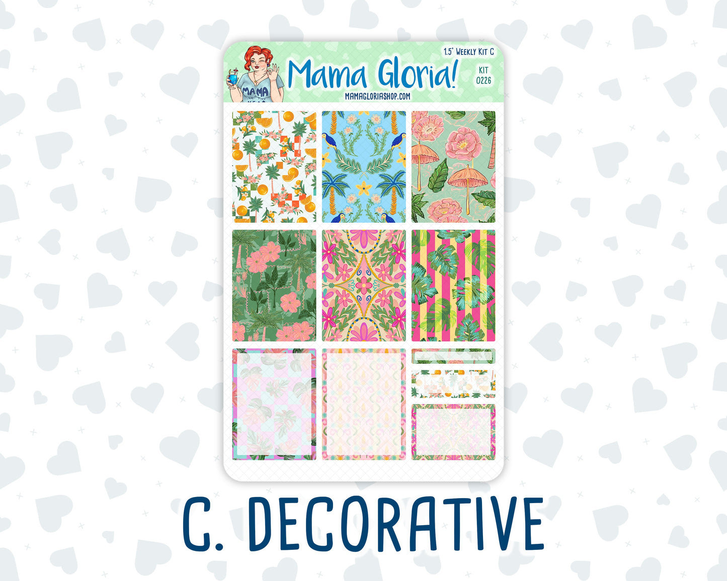 Kit 0226 - 1.5" Wide Column - Weekly Kit - July - Tropical Whimsy - For Vertical & Hourly Planners
