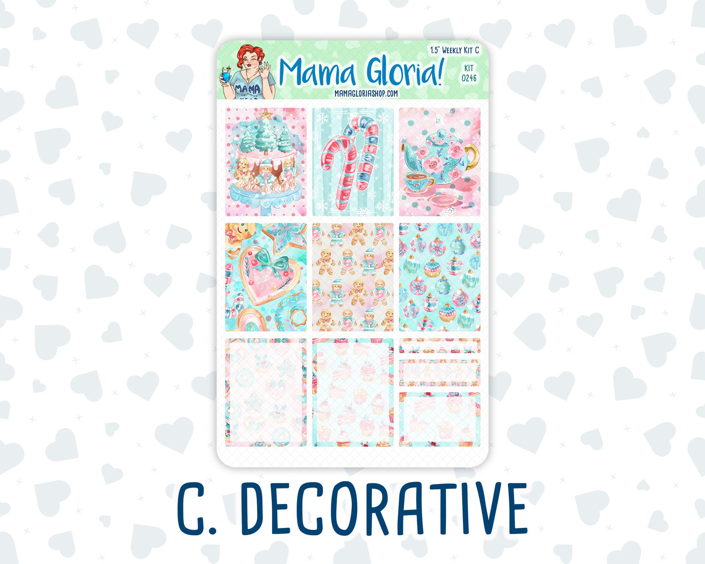 Kit 0246 - 1.5" Wide Column - Weekly Kit - December - Gingerbread Sweets - For Vertical & Hourly Planners