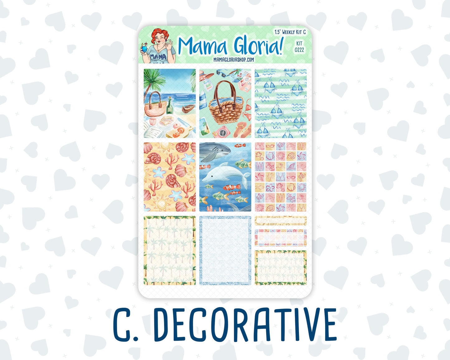 Kit 0222 - 1.5" Wide Column - Weekly Kit - June - Beach Day - For Vertical & Hourly Planners