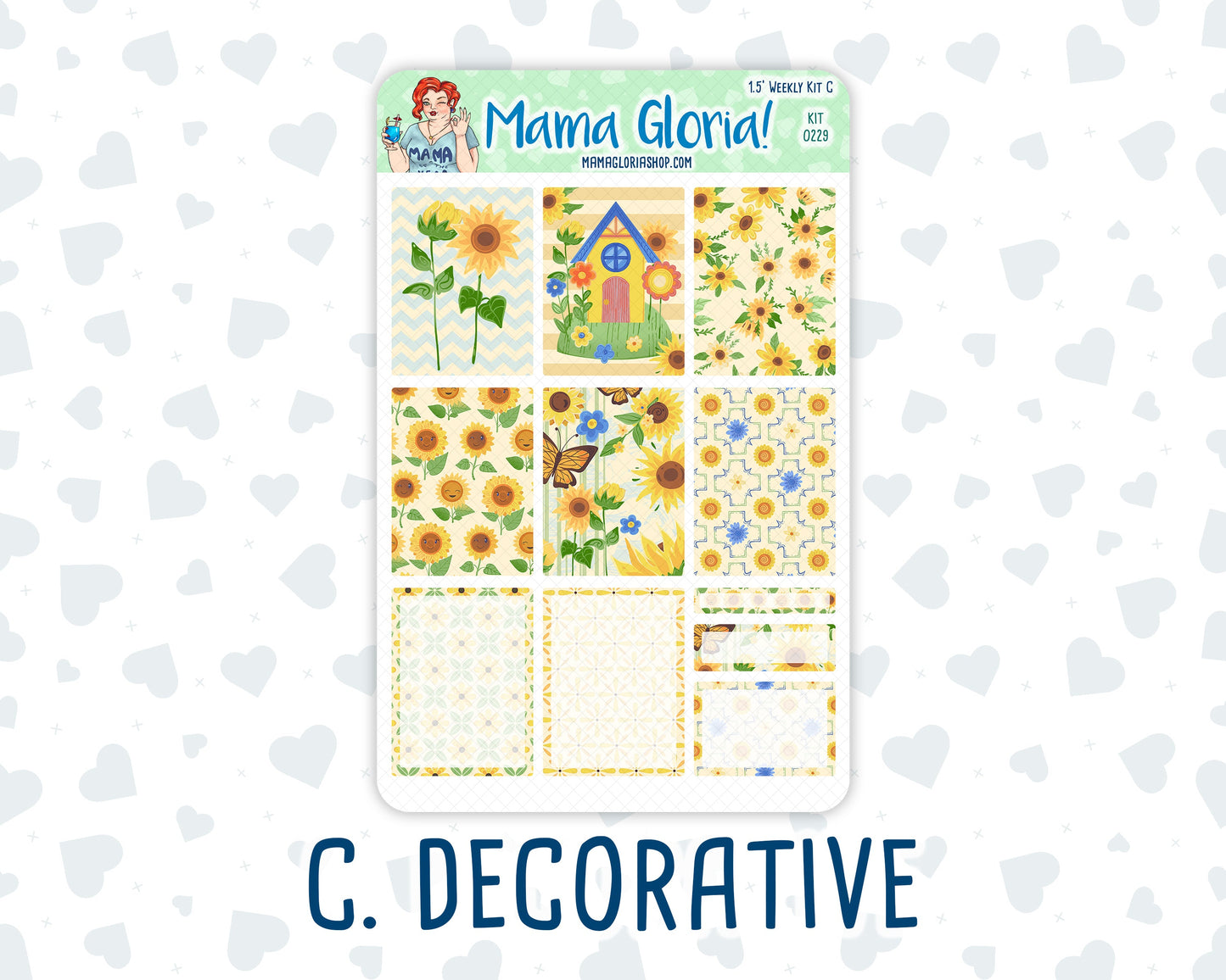 Kit 0229 - 1.5" Wide Column - Weekly Kit - August - Golden Faces - For Vertical & Hourly Planners