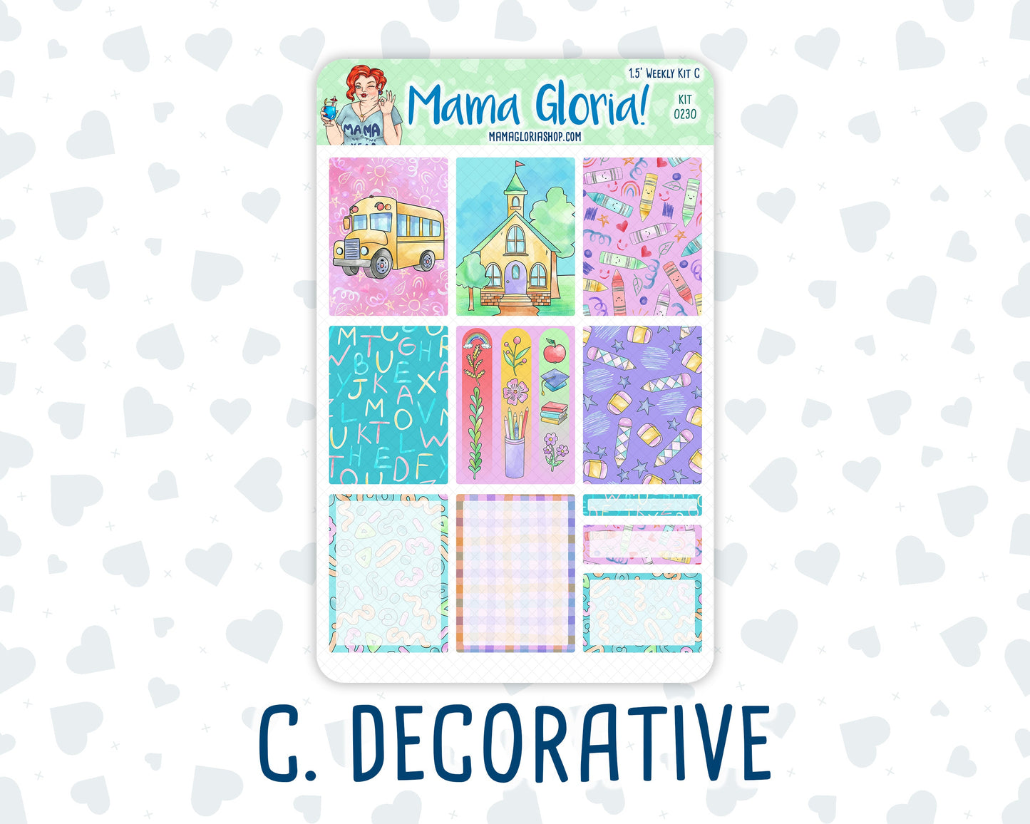 Kit 0230 - 1.5" Wide Column - Weekly Kit - August - School Daze - For Vertical & Hourly Planners