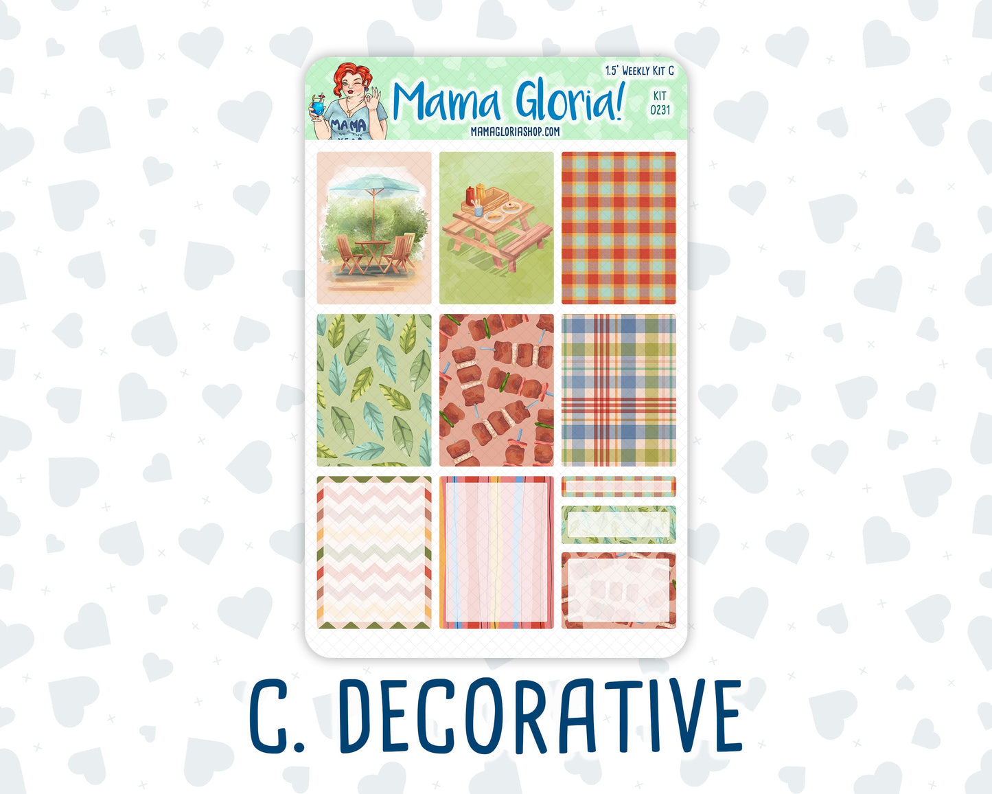 Kit 0231 - 1.5" Wide Column - Weekly Kit - August - Backyard BBQ - For Vertical & Hourly Planners