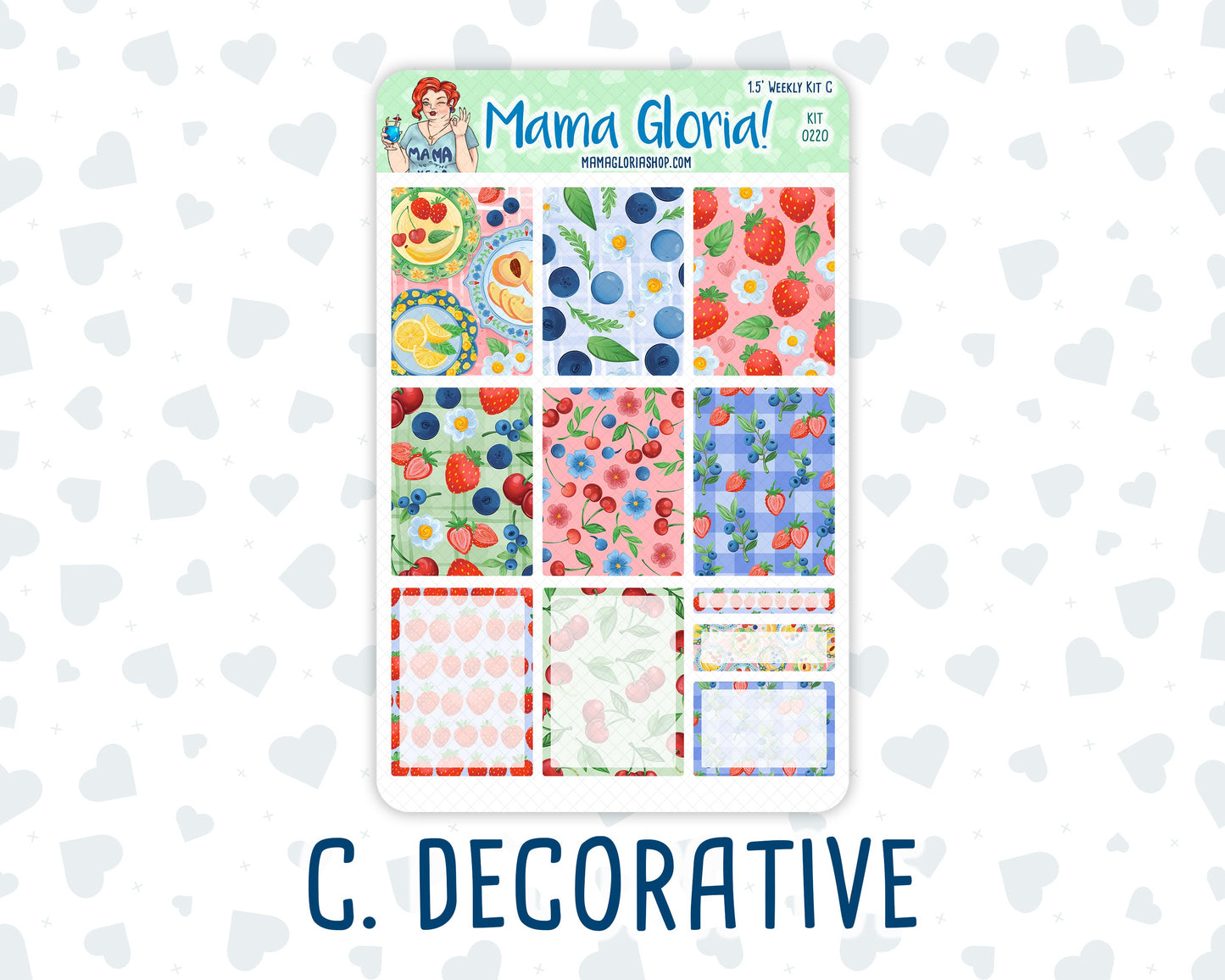 Kit 0220 - 1.5" Wide Column - Weekly Kit - June - June Berries - For Vertical & Hourly Planners