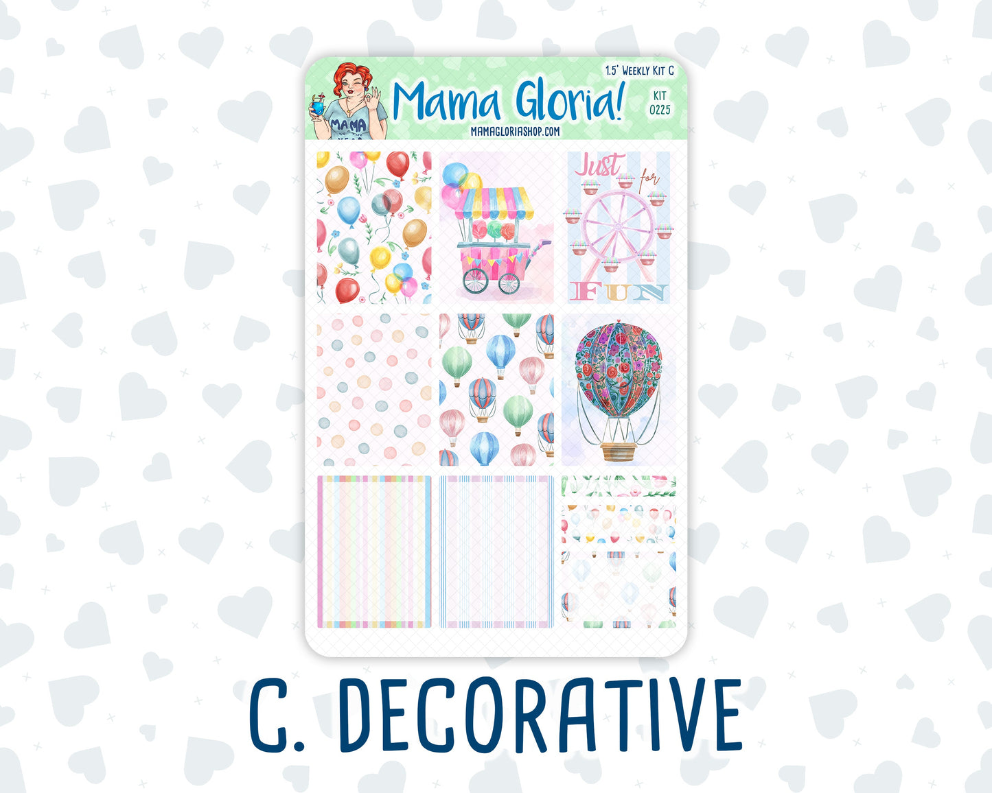 Kit 0225 - 1.5" Wide Column - Weekly Kit - July - Carnival Joy - For Vertical & Hourly Planners