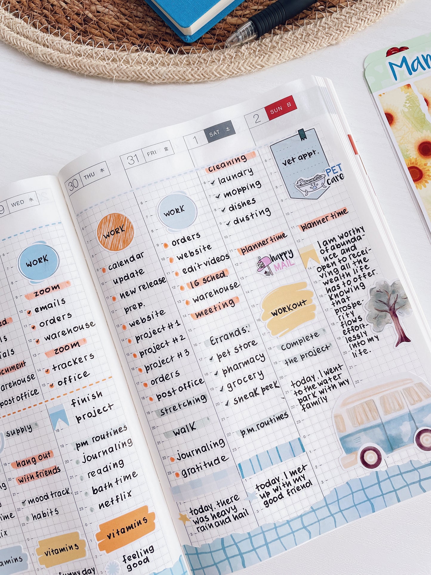 Kit 0181 Hobonichi Cousin – Weekly Kit – 1.3” Wide Columns - Camping - August - Summer