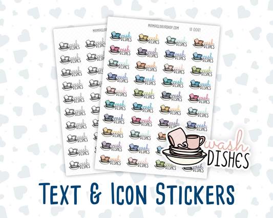 Wash Dishes - Text Sticker With Icon
