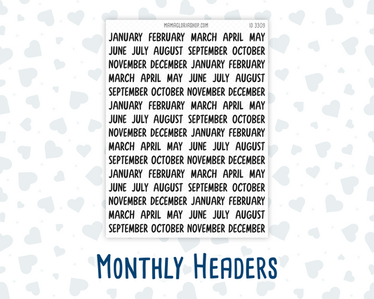 Monthly Headers Sticker Sheet – Minimal Style