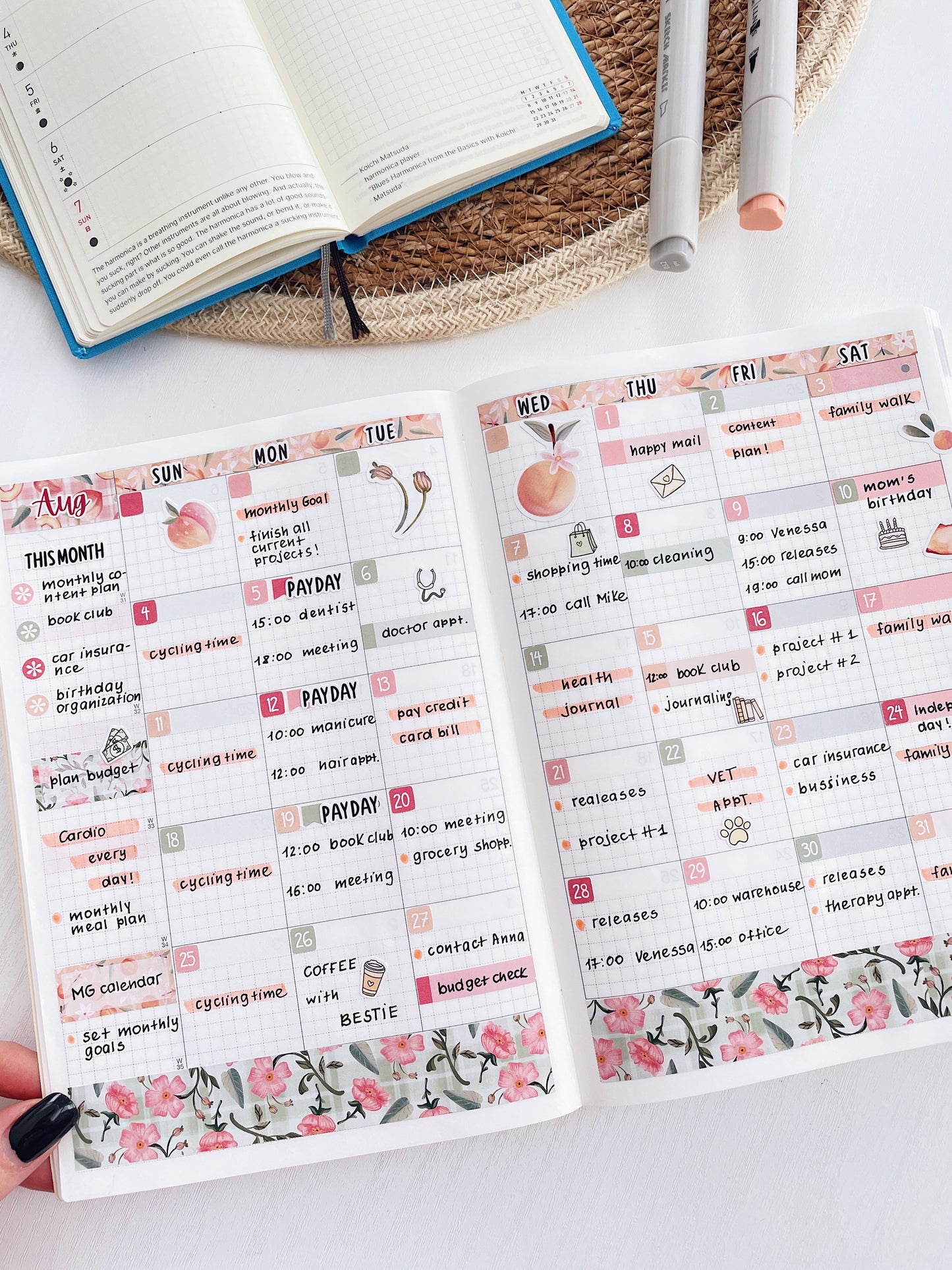 Kit 0180 Hobonichi Cousin – Monthly – 1.3” Wide Columns - Back To School - August - Summer