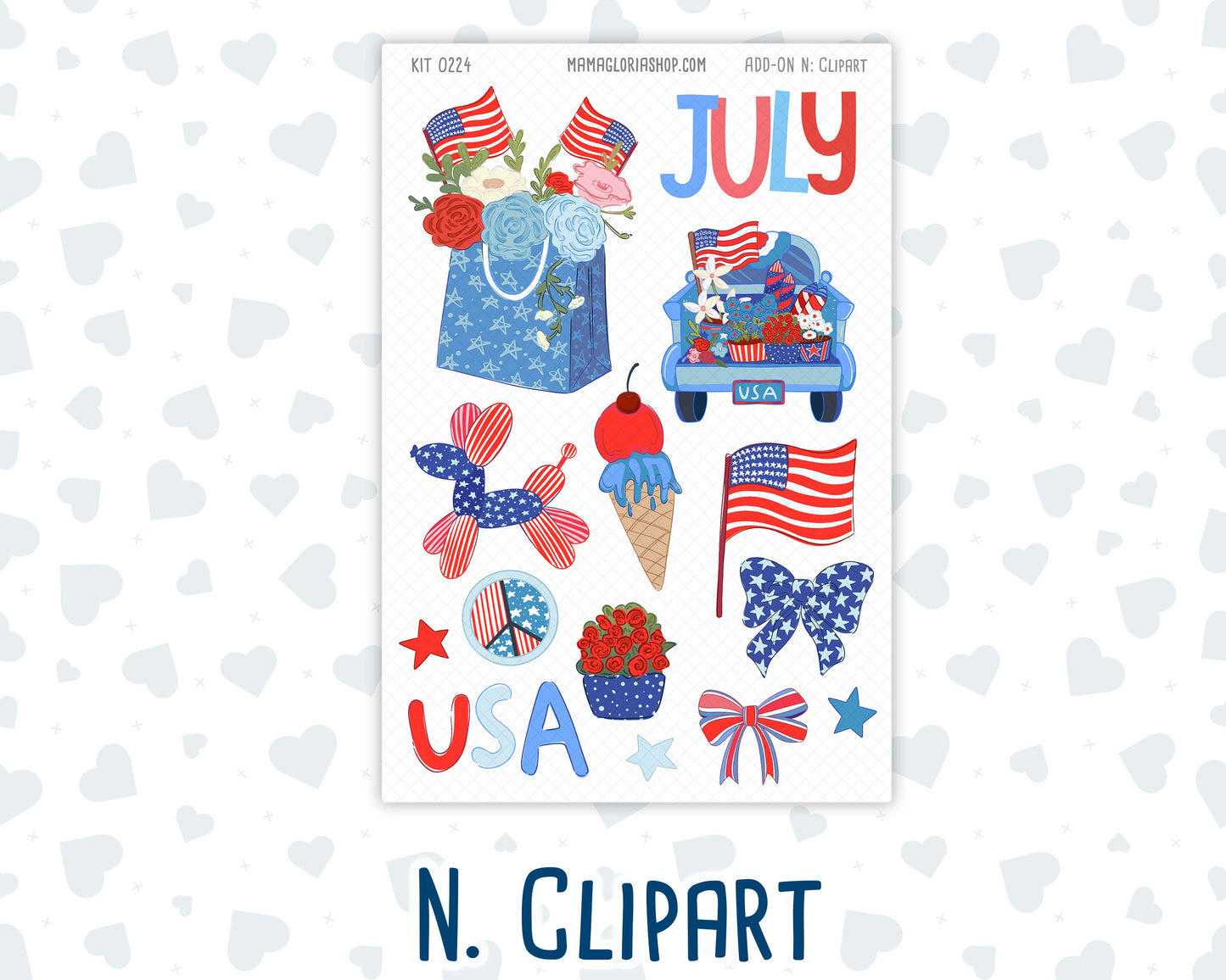 Kit 0224 - Add Ons - July - Patriotic Parade - Planner Stickers
