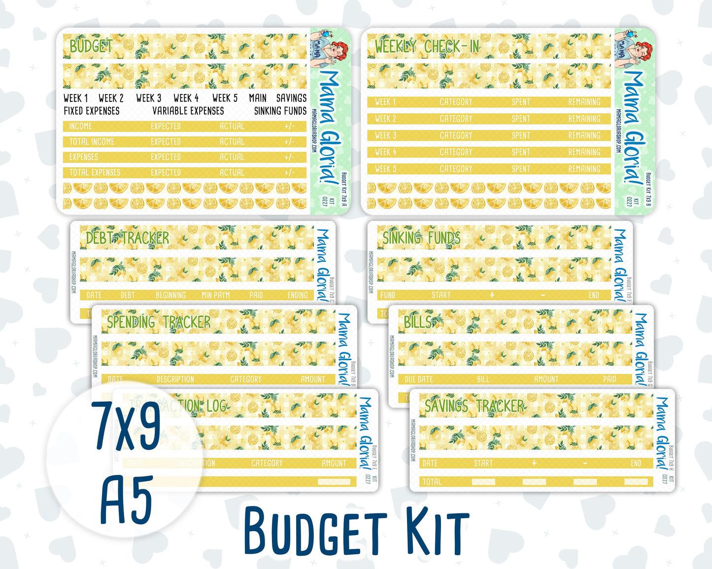 Kit 0227 - Budget - For 7x9 & A5 Planners | Notebooks - July - Lemon Grove