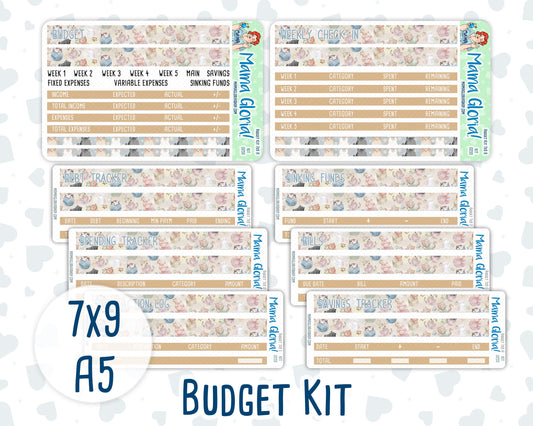 Kit 0255 - Budget - For 7x9 & A5 Planners | Notebooks - February - Cottagecore Kitties