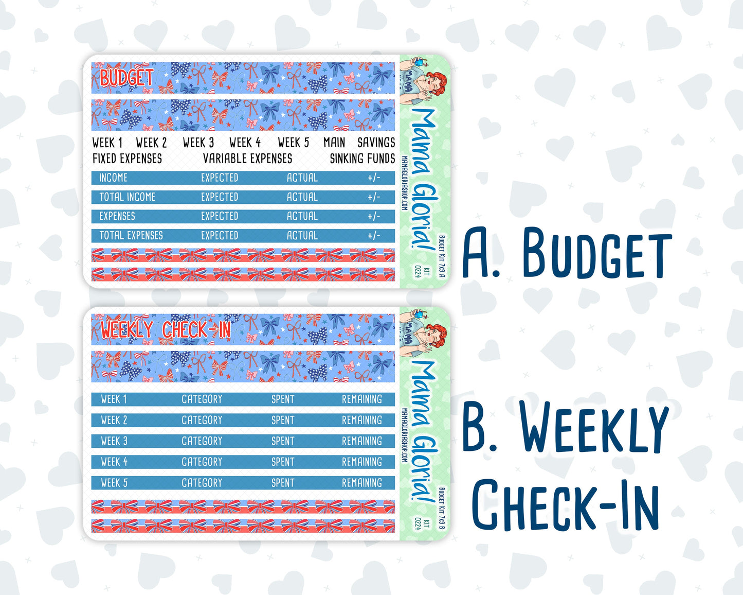 Kit 0224 - Budget - For 7x9 & A5 Planners | Notebooks - July - Patriotic Parade