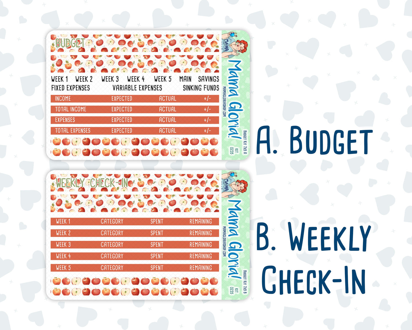 Kit 0235 - Budget - For 7x9 & A5 Planners | Notebooks - September - Apple Orchard