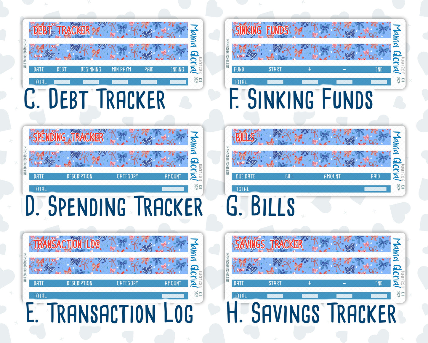 Kit 0224 - Budget - For 7x9 & A5 Planners | Notebooks - July - Patriotic Parade
