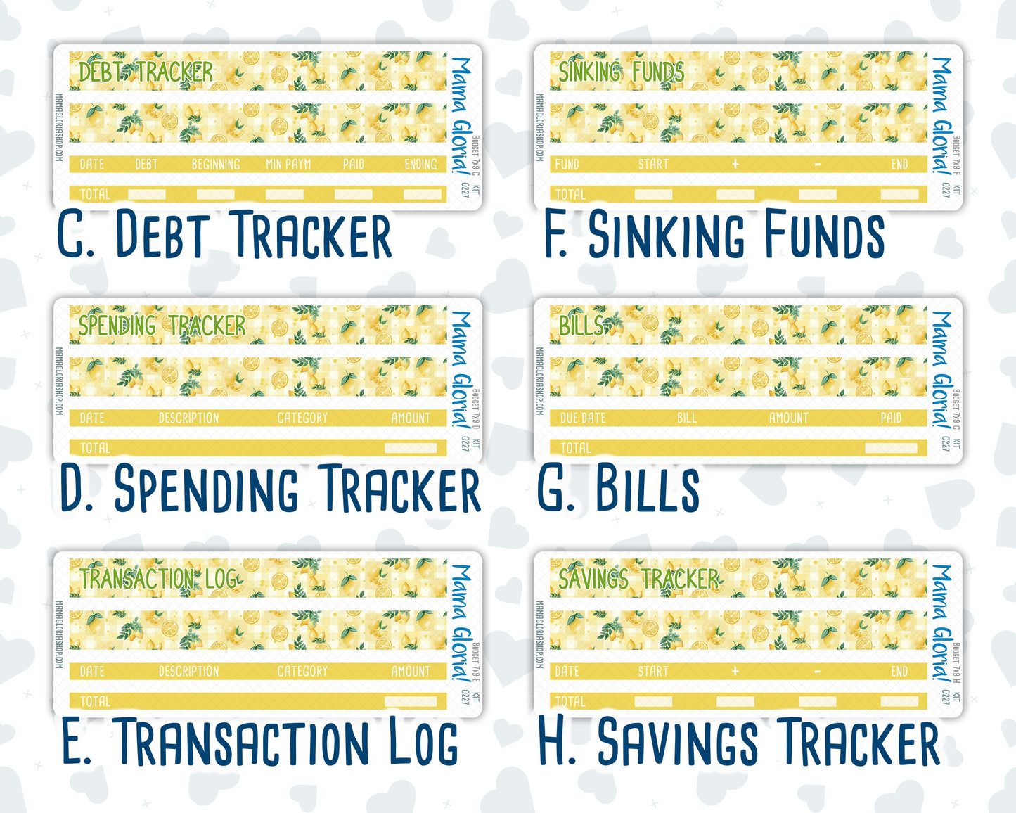 Kit 0227 - Budget - For 7x9 & A5 Planners | Notebooks - July - Lemon Grove